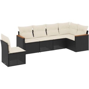 vidaXL Salon de jardin 6 pcs avec coussins noir résine tressée pas cher
