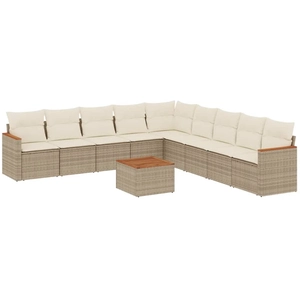 vidaXL Salon de jardin avec coussins 9 pcs beige résine tressée pas cher