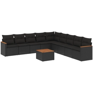 vidaXL Salon de jardin 9 pcs avec coussins noir résine tressée pas cher
