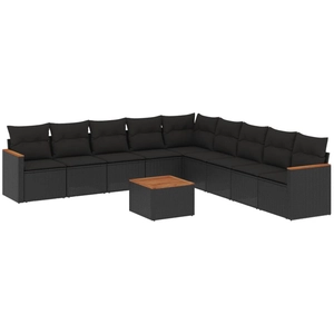 vidaXL Salon de jardin 10 pcs avec coussins noir résine tressée pas cher