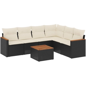 vidaXL Salon de jardin 7 pcs avec coussins noir résine tressée pas cher