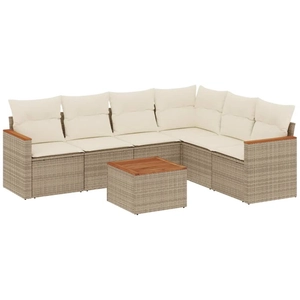 vidaXL Salon de jardin avec coussins 7 pcs beige résine tressée pas cher
