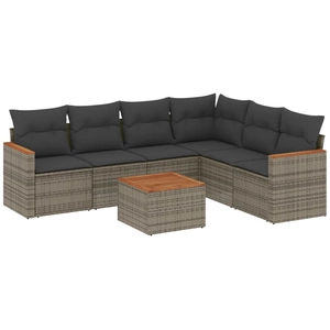 vidaXL Salon de jardin avec coussins 7 pcs gris résine tressée pas cher