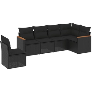 vidaXL Salon de jardin 6 pcs avec coussins noir résine tressée pas cher