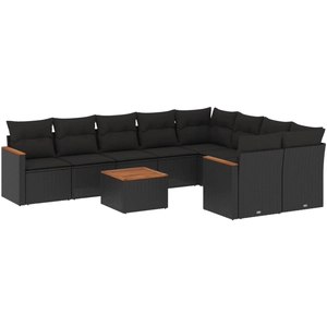 vidaXL Salon de jardin 9 pcs avec coussins noir résine tressée pas cher