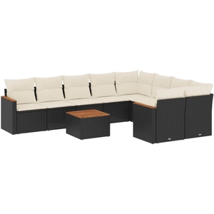vidaXL Salon de jardin 9 pcs avec coussins noir résine tressée pas cher