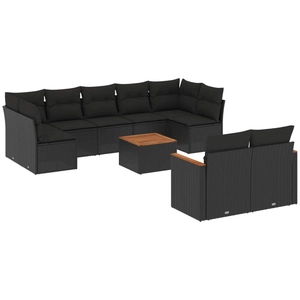 vidaXL Salon de jardin 9 pcs avec coussins noir résine tressée pas cher