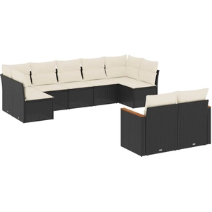 vidaXL Salon de jardin 9 pcs avec coussins noir résine tressée pas cher