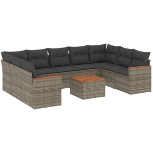 vidaXL Salon de jardin avec coussins 10 pcs gris résine tressée pas cher