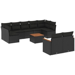 vidaXL Salon de jardin 10 pcs avec coussins noir résine tressée pas cher