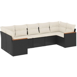 vidaXL Salon de jardin 7 pcs avec coussins noir résine tressée pas cher