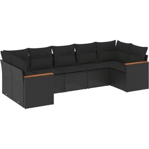 vidaXL Salon de jardin 7 pcs avec coussins noir résine tressée pas cher