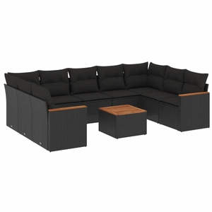 vidaXL Salon de jardin 10 pcs avec coussins noir résine tressée pas cher