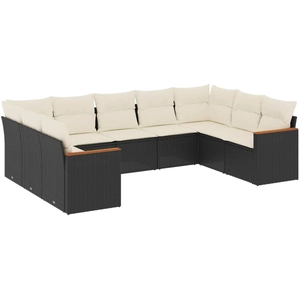 vidaXL Salon de jardin 10 pcs avec coussins noir résine tressée pas cher