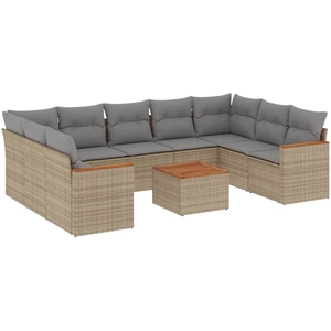 vidaXL Salon de jardin avec coussins 10 pcs beige résine tressée pas cher
