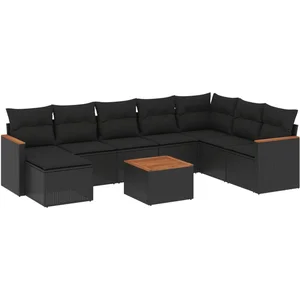 vidaXL Salon de jardin 9 pcs avec coussins noir résine tressée pas cher