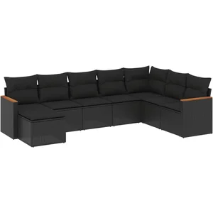 vidaXL Salon de jardin 8 pcs avec coussins noir résine tressée pas cher