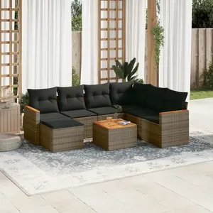 vidaXL Salon de jardin 8 pcs avec coussins gris résine tressée pas cher