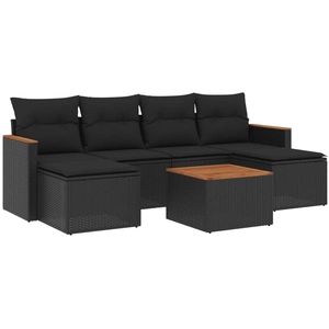 vidaXL Salon de jardin 7 pcs avec coussins noir résine tressée pas cher