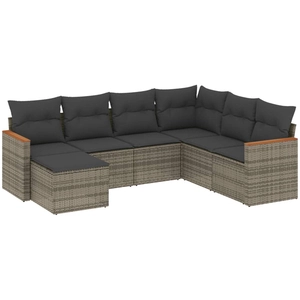 vidaXL Salon de jardin avec coussins 7 pcs gris résine tressée pas cher