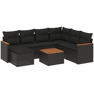 vidaXL Salon de jardin 8 pcs avec coussins noir résine tressée pas cher
