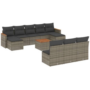 vidaXL Salon de jardin 11 pcs avec coussins gris résine tressée pas cher