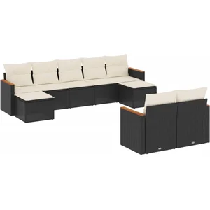 vidaXL Salon de jardin 9 pcs avec coussins noir résine tressée pas cher