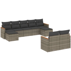 vidaXL Salon de jardin 9 pcs avec coussins gris résine tressée pas cher