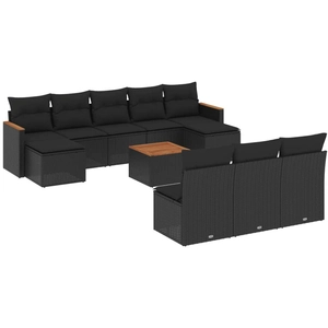 vidaXL Salon de jardin 11 pcs avec coussins noir résine tressée pas cher