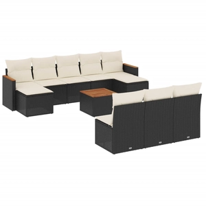 vidaXL Salon de jardin 10 pcs avec coussins noir résine tressée pas cher