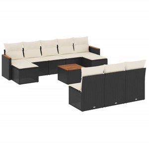 vidaXL Salon de jardin 11 pcs avec coussins noir résine tressée pas cher