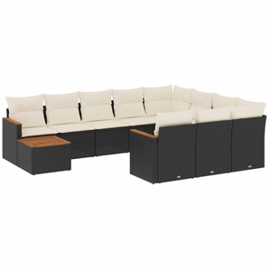 vidaXL Salon de jardin 11 pcs avec coussins noir résine tressée pas cher