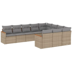 vidaXL Salon de jardin avec coussins 10 pcs beige résine tressée pas cher