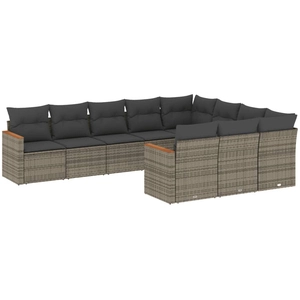 vidaXL Salon de jardin avec coussins 10 pcs gris résine tressée pas cher