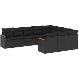 vidaXL Salon de jardin 10 pcs avec coussins noir résine tressée pas cher