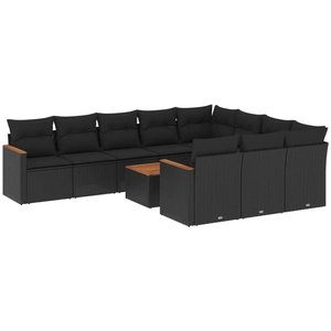vidaXL Salon de jardin 11 pcs avec coussins noir résine tressée pas cher