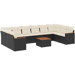 vidaXL Salon de jardin 11 pcs avec coussins noir résine tressée pas cher