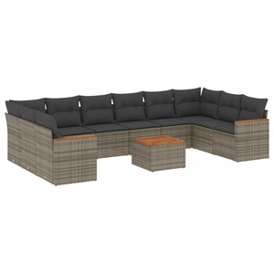 vidaXL Salon de jardin 11 pcs avec coussins gris résine tressée pas cher