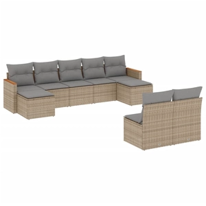 vidaXL Salon de jardin avec coussins 9 pcs beige résine tressée pas cher