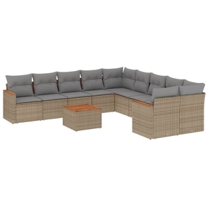 vidaXL Salon de jardin avec coussins 10 pcs beige résine tressée pas cher