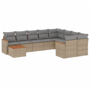 vidaXL Salon de jardin avec coussins 10 pcs beige résine tressée pas cher