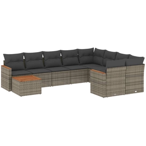 vidaXL Salon de jardin avec coussins 10 pcs gris résine tressée pas cher