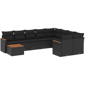 vidaXL Salon de jardin 10 pcs avec coussins noir résine tressée pas cher