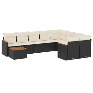 vidaXL Salon de jardin 10 pcs avec coussins noir résine tressée pas cher