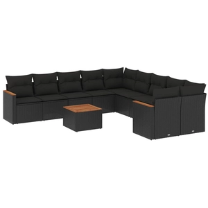 vidaXL Salon de jardin 11 pcs avec coussins noir résine tressée pas cher