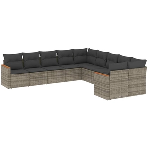 vidaXL Salon de jardin avec coussins 10 pcs gris résine tressée pas cher