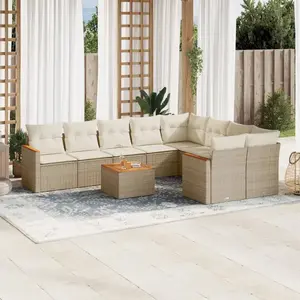 vidaXL Salon de jardin avec coussins 10 pcs beige résine tressée pas cher