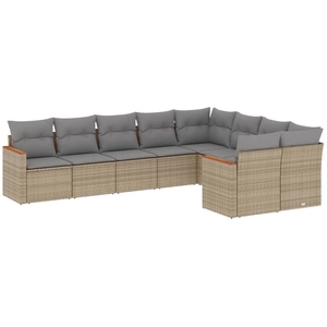 vidaXL Salon de jardin avec coussins 9 pcs beige résine tressée pas cher