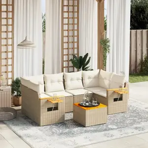 vidaXL Salon de jardin avec coussins 7 pcs beige résine tressée pas cher