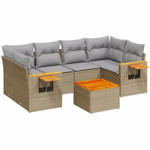 vidaXL Salon de jardin avec coussins 7 pcs beige résine tressée pas cher